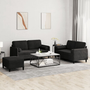 vidaXL 3-delige Loungeset met kussens fluweel zwart