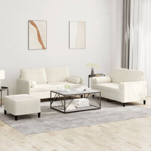 vidaXL 3-delige Loungeset met kussens fluweel crèmekleurig