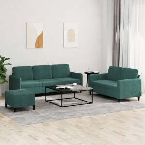 vidaXL 3-delige Loungeset fluweel donkergroen