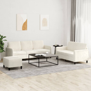 vidaXL 3-delige Loungeset fluweel crèmekleurig