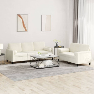 vidaXL 2-delige Loungeset met kussens fluweel crèmekleurig