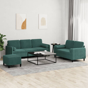 vidaXL 3-delige Loungeset met kussens fluweel donkergroen