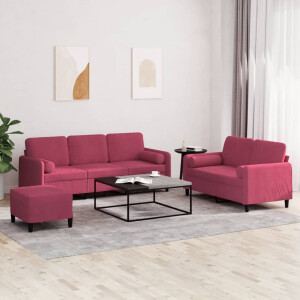 vidaXL 3-delige Loungeset met kussens fluweel wijnrood