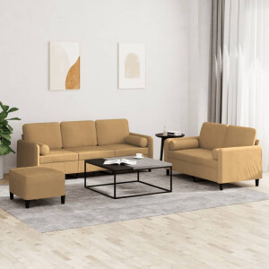 vidaXL 3-delige Loungeset met kussens fluweel bruin