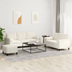 vidaXL 3-delige Loungeset met kussens fluweel crèmekleurig