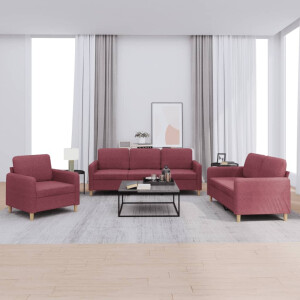vidaXL 3-delige Loungeset met kussens stof wijnrood
