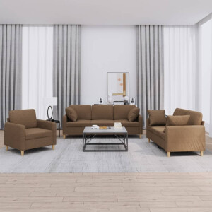 vidaXL 3-delige Loungeset met kussens stof bruin