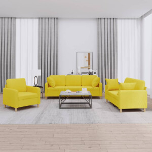 vidaXL 3-delige Loungeset met kussens stof lichtgeel
