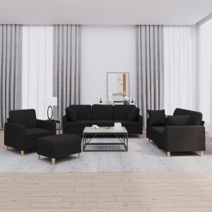 vidaXL 4-delige Loungeset met kussens stof zwart