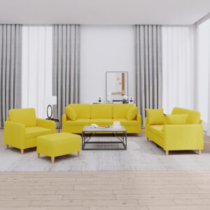 vidaXL 4-delige Loungeset met kussens stof lichtgeel