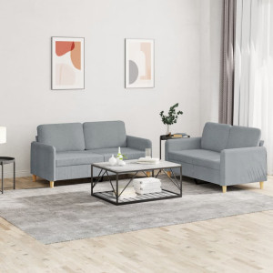 vidaXL 2-delige Loungeset met kussens stof lichtgrijs