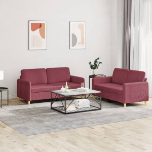 vidaXL 2-delige Loungeset met kussens stof wijnrood
