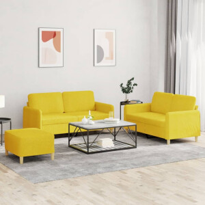 vidaXL 3-delige Loungeset met kussens stof lichtgeel