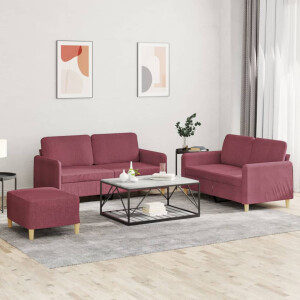 vidaXL 3-delige Loungeset met kussens stof wijnrood