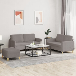 vidaXL 3-delige Loungeset met kussens stof taupe