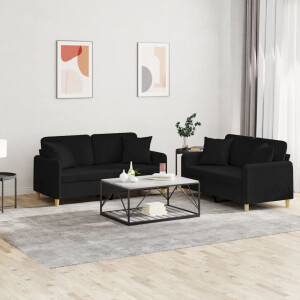 vidaXL 2-delige Loungeset met kussens stof zwart