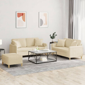 vidaXL 3-delige Loungeset met kussens stof crèmekleurig