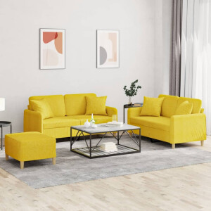 vidaXL 3-delige Loungeset met kussens stof lichtgeel