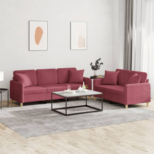 vidaXL 2-delige Loungeset met kussens stof wijnrood