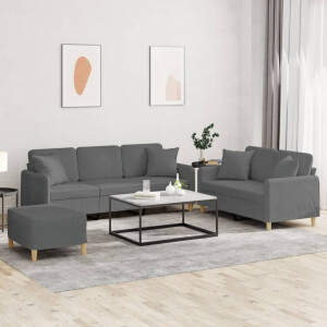 vidaXL 3-delige Loungeset met kussens stof donkergrijs