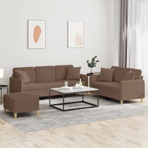 vidaXL 3-delige Loungeset met kussens stof bruin