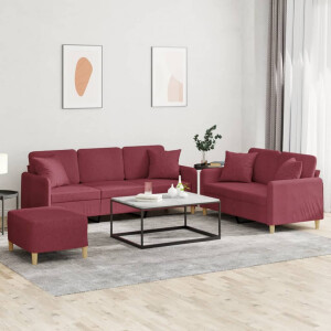 vidaXL 3-delige Loungeset met kussens stof wijnrood