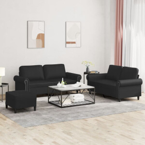 vidaXL 3-delige Loungeset met kussens kunstleer zwart