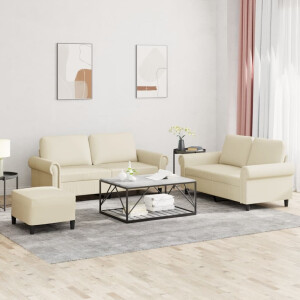 vidaXL 3-delige Loungeset met kussens kunstleer crème