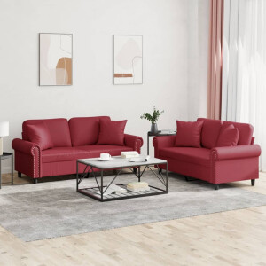 vidaXL 2-delige Loungeset met kussens kunstleer wijnrood