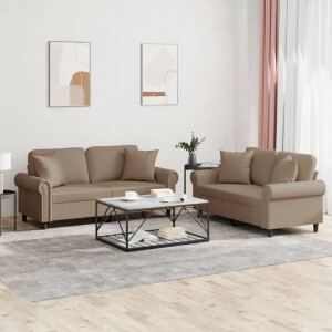 vidaXL 2-delige Loungeset met kussens kunstleer cappuccinokleurig