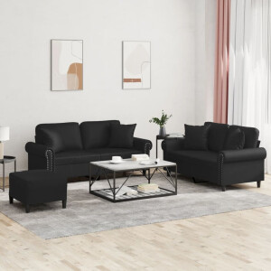 vidaXL 3-delige Loungeset met kussens kunstleer zwart