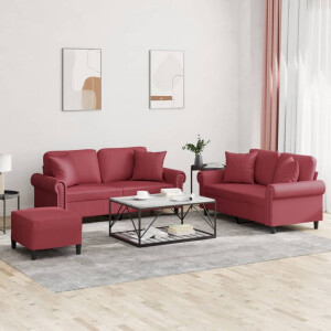 vidaXL 3-delige Loungeset met kussens kunstleer wijnrood