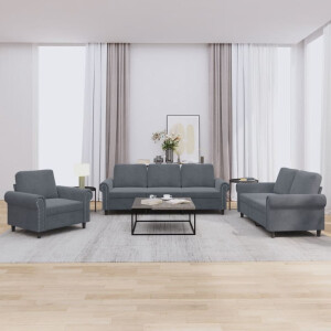 vidaXL 3-delige Loungeset met kussens fluweel donkergrijs
