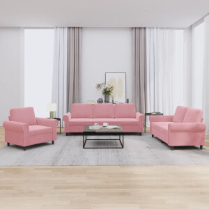 vidaXL 3-delige Loungeset met kussens fluweel roze