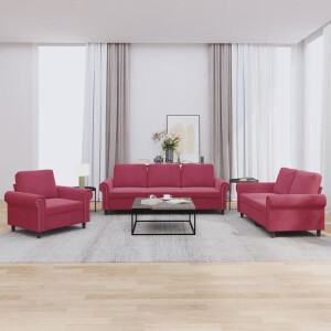 vidaXL 3-delige Loungeset met kussens fluweel wijnrood