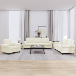 vidaXL 3-delige Loungeset met kussens fluweel crèmekleurig