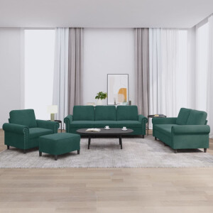 vidaXL 4-delige Loungeset met kussens fluweel donkergroen