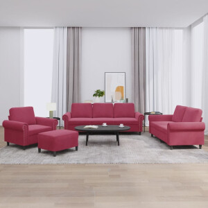 vidaXL 4-delige Loungeset met kussens fluweel wijnrood