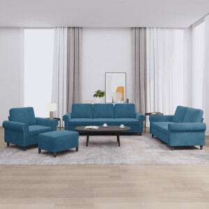 vidaXL 4-delige Loungeset met kussens fluweel blauw