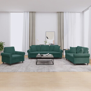 vidaXL 3-delige Loungeset met kussens fluweel donkergroen