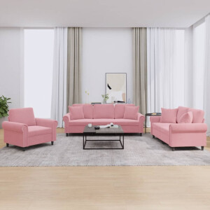 vidaXL 3-delige Loungeset met kussens fluweel roze