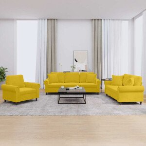 vidaXL 3-delige Loungeset met kussens fluweel geel