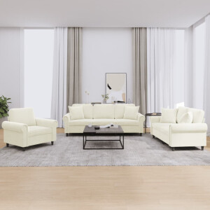 vidaXL 3-delige Loungeset met kussens fluweel crèmekleurig