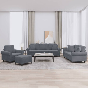 vidaXL 4-delige Loungeset met kussens fluweel donkergrijs
