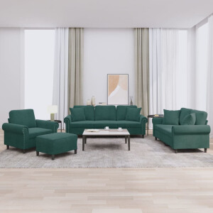 vidaXL 4-delige Loungeset met kussens fluweel donkergroen