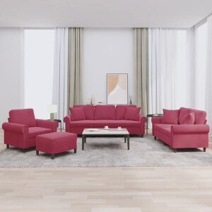 vidaXL 4-delige Loungeset met kussens fluweel wijnrood