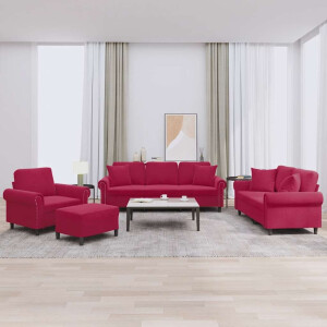 vidaXL 4-delige Loungeset met kussens fluweel wijnrood