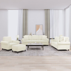 vidaXL 4-delige Loungeset met kussens fluweel crèmekleurig