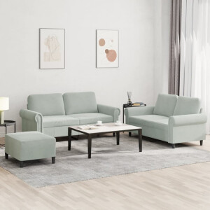 vidaXL 3-delige Loungeset met kussens fluweel lichtgrijs