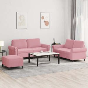 vidaXL 3-delige Loungeset met kussens fluweel roze
